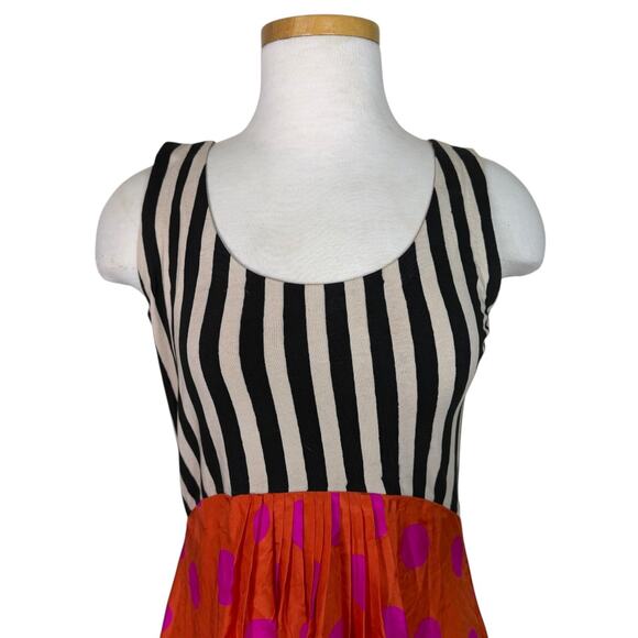 Anupamaa Silk Mixed Print Maxi Dress Striped Bodice Orange Pink Womens Medium - Picture 3 of 7